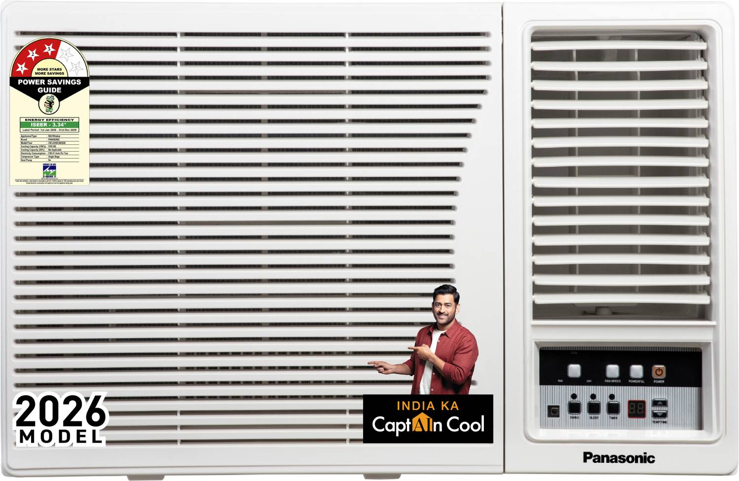 Panasonic 2026 Model 1.5 Ton 3 Star Window Fixed Speed Cools at 48 Deg. C, Copper Condenser, 2-Way Swing, Powerful Mode, PM0.1 Filter AC