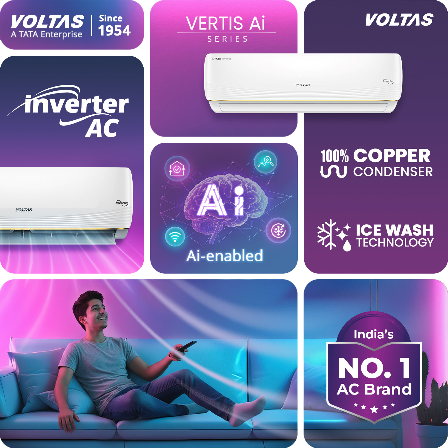 Image of Voltas 2026 Model 1 Ton 3 Star Split Inverter with Wi-fi AC