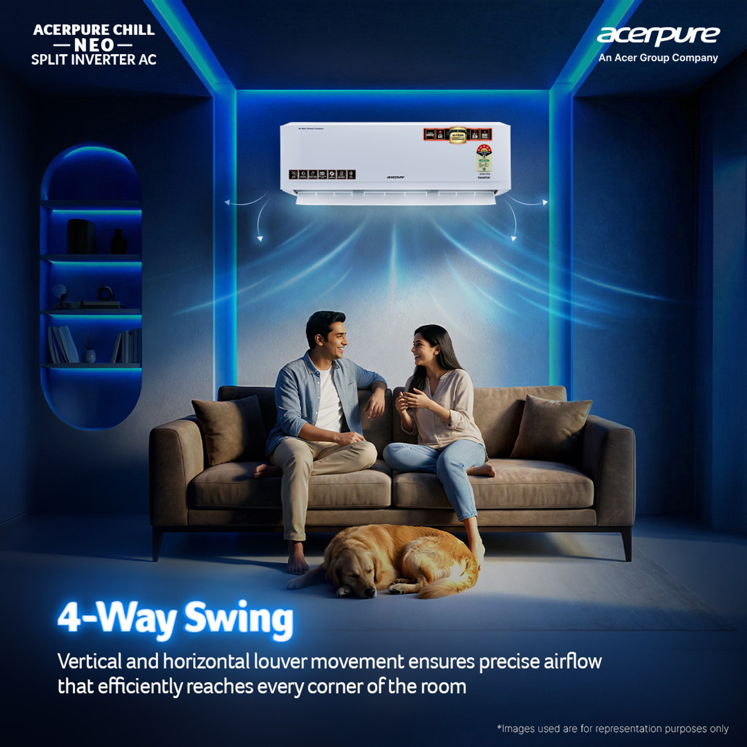 Image of Acerpure 2026 Model 1.5 Ton 5 Star Split Inverter Chill Neo Energy Efficient 7-in-1 Convertible Cools at 58�C Ice Blast 4 Ways swing Self Cleaning Technology AC