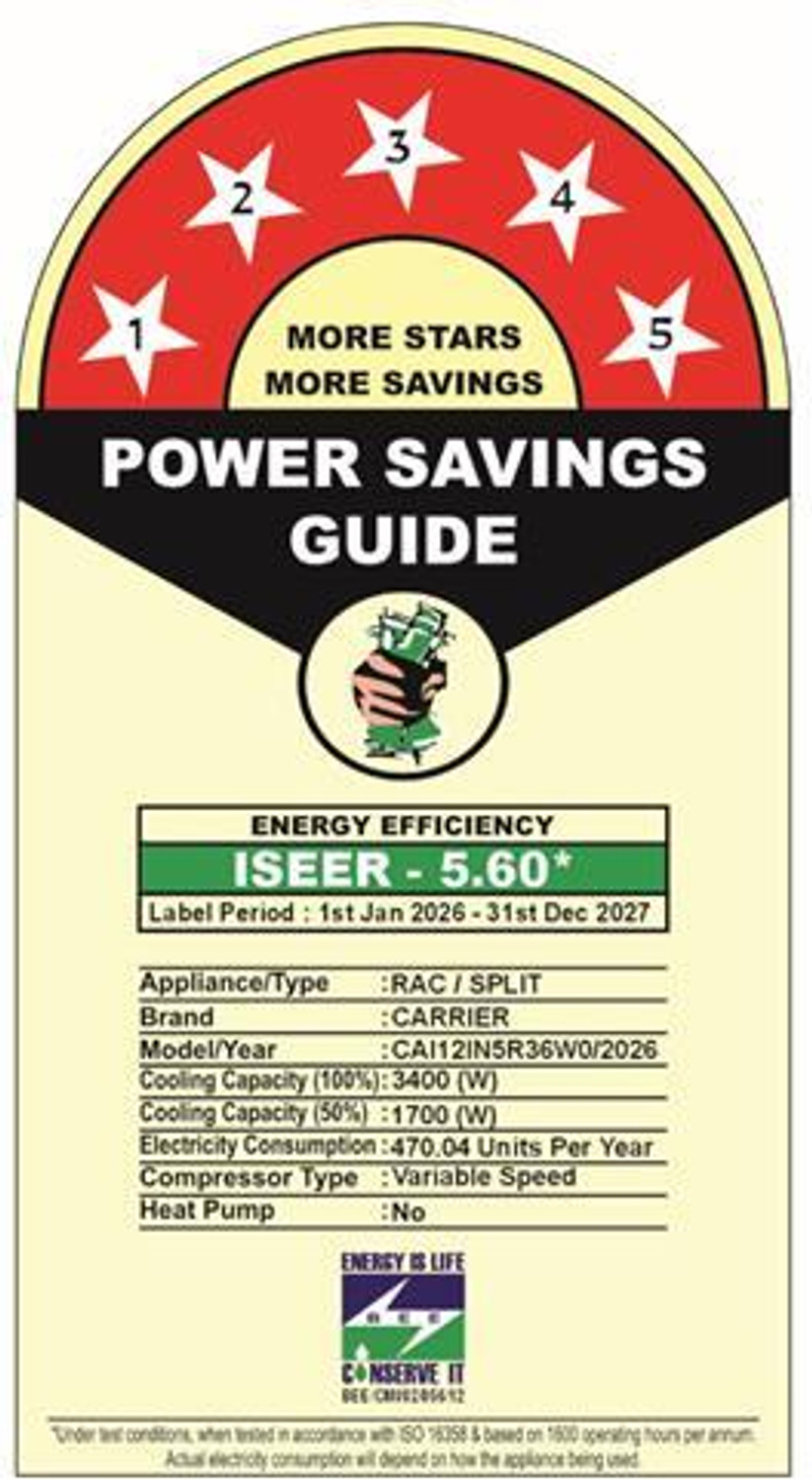 Image of CARRIER 2026 Model 1 Ton 5 Star Split Inverter AC