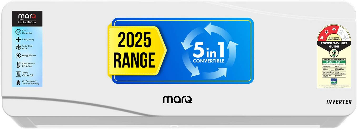 MarQ by Flipkart 2025 Model 1 Ton 3 Star Split Inverter 5-in-1 Convertible with Turbo Cool Technology AC