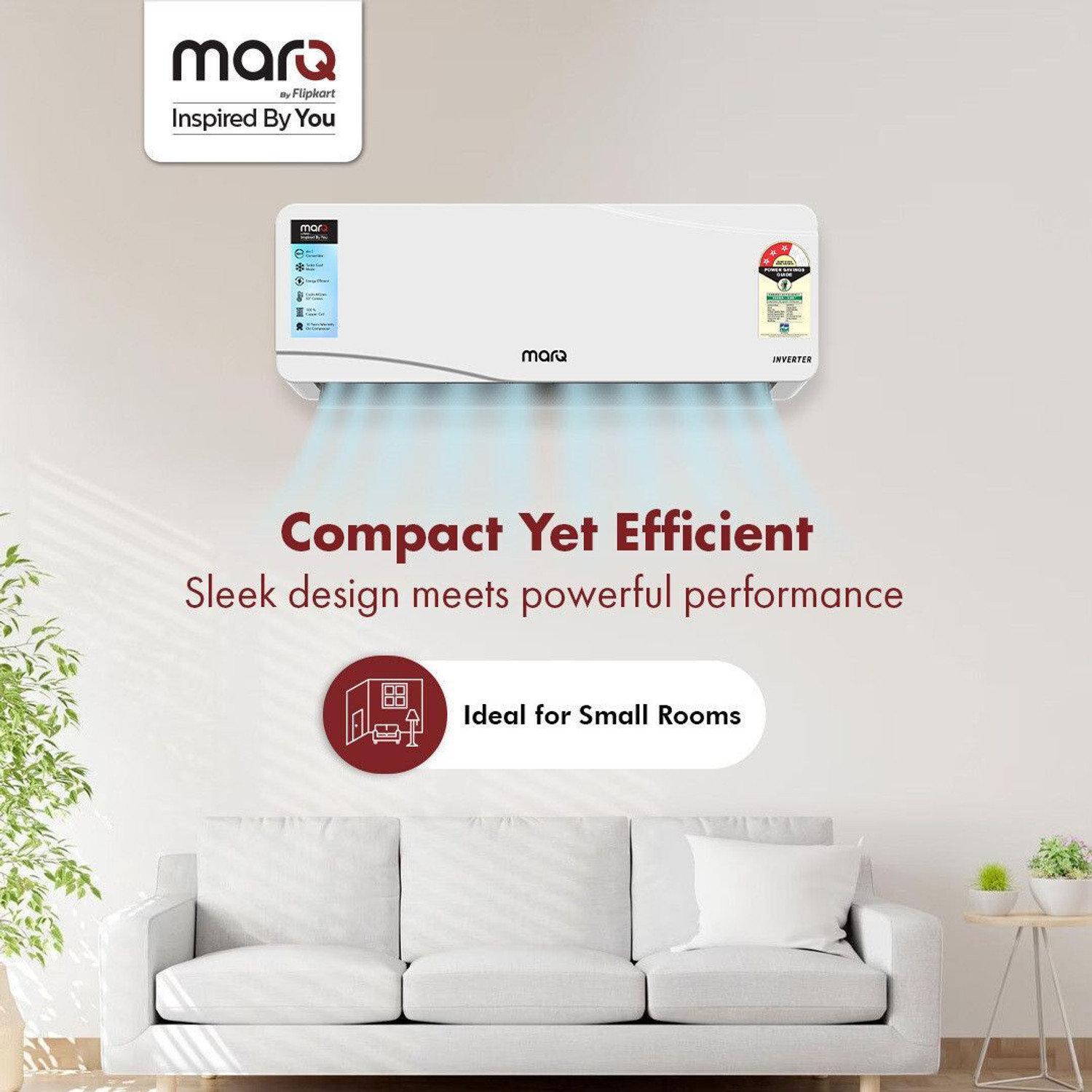 Image of MarQ by Flipkart 2025 Model 0.75 ton 3 Star Split Inverter 4-in-1 Convertible with Turbo Cool Technology AC