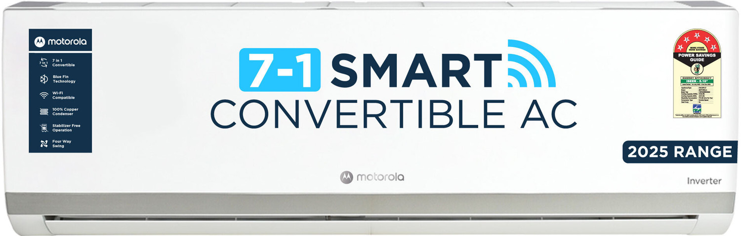 Image of MOTOROLA 2025 Model 1.5 Ton 5 Star Split Inverter with Wi-fi 7-in-1 Convertible with Rapid cool technology AC