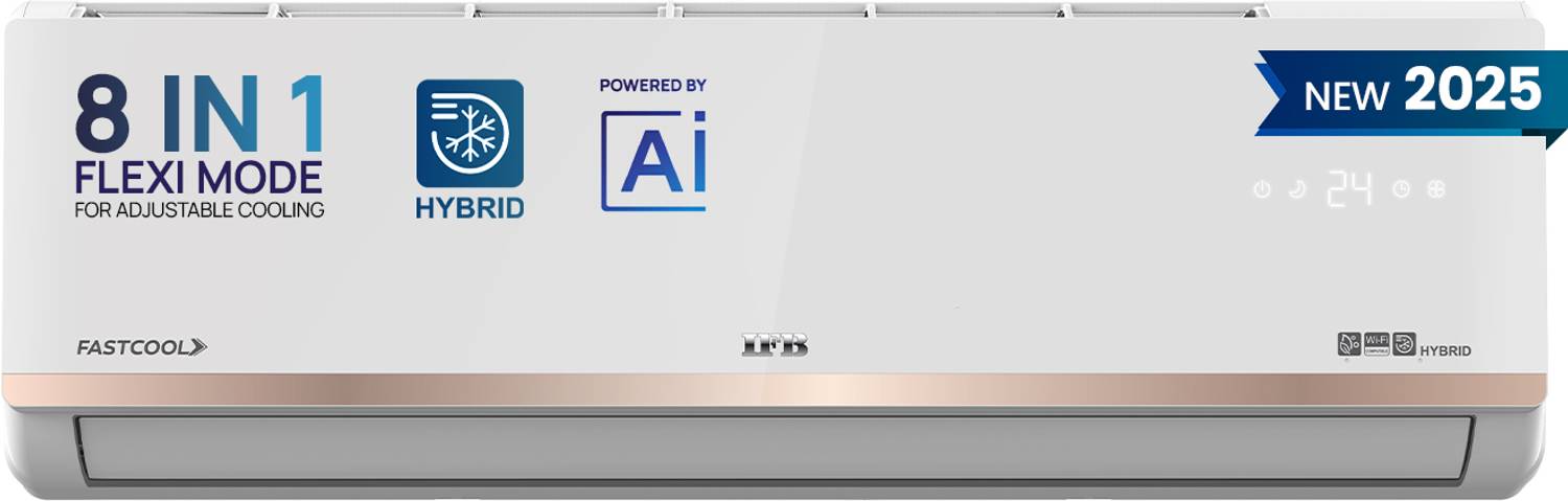 IFB 2025 Model 1.5 Ton 3 Star Split Inverter with Hybrid Technology, Works upto 55 DegreeC, 4-Way Swing, Higher Cooling Capacity, Self-Clean & AI AC