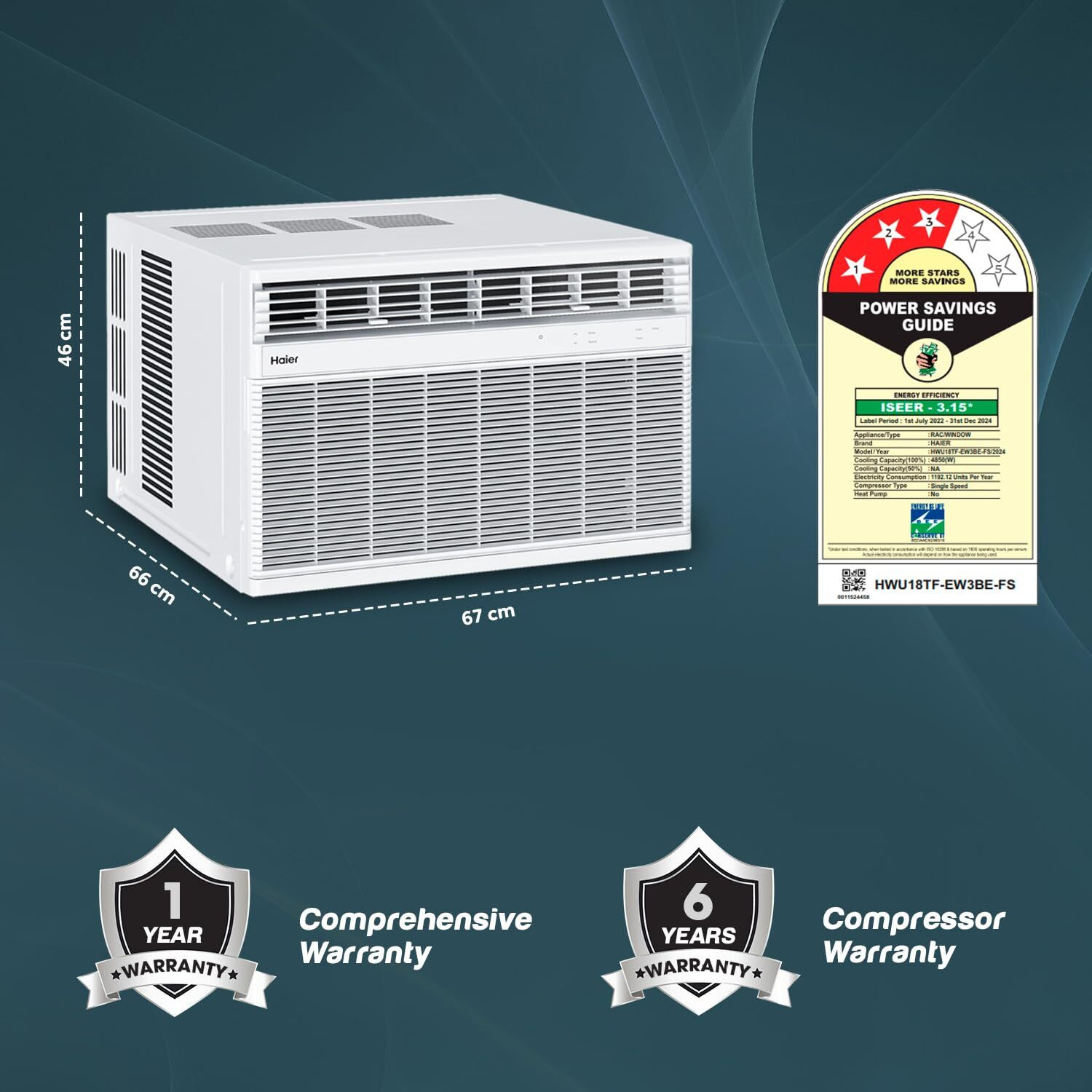 Image of Haier 2024 Model 1.5 Ton 3 Star Window Fixed Speed AC