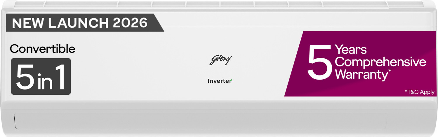 Image of Godrej 2026 Model 1 Ton 5 Star Split Inverter with 5-in-1 convertible | AI Powered| Heavy Duty Cooling at 52 degree celsius|i-Sense technology AC