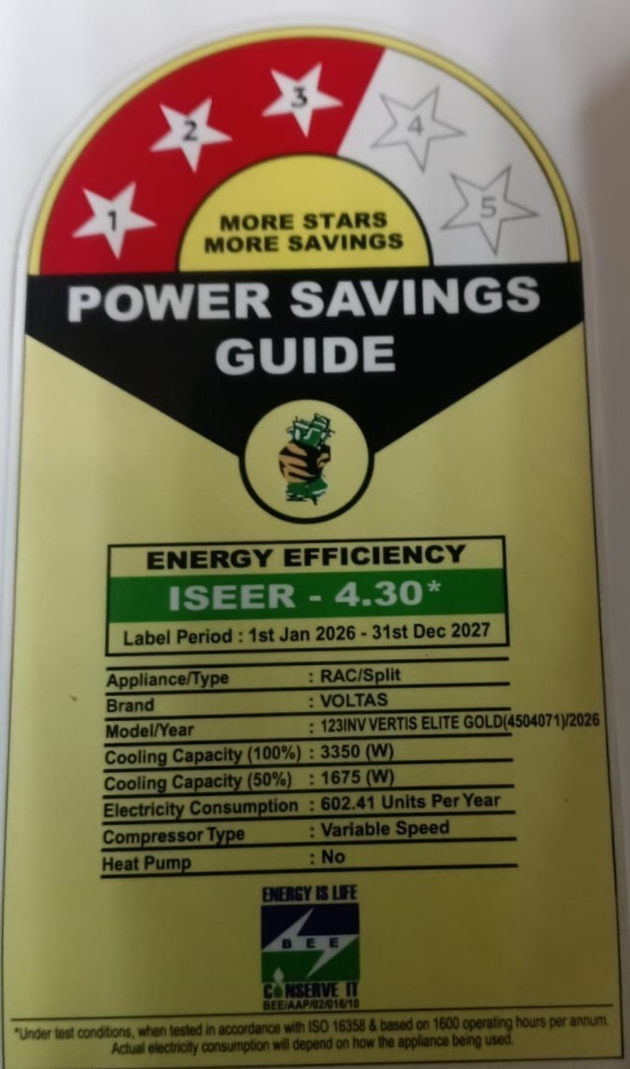 Image of Voltas 2026 Model 1 Ton 3 Star Split Inverter AC