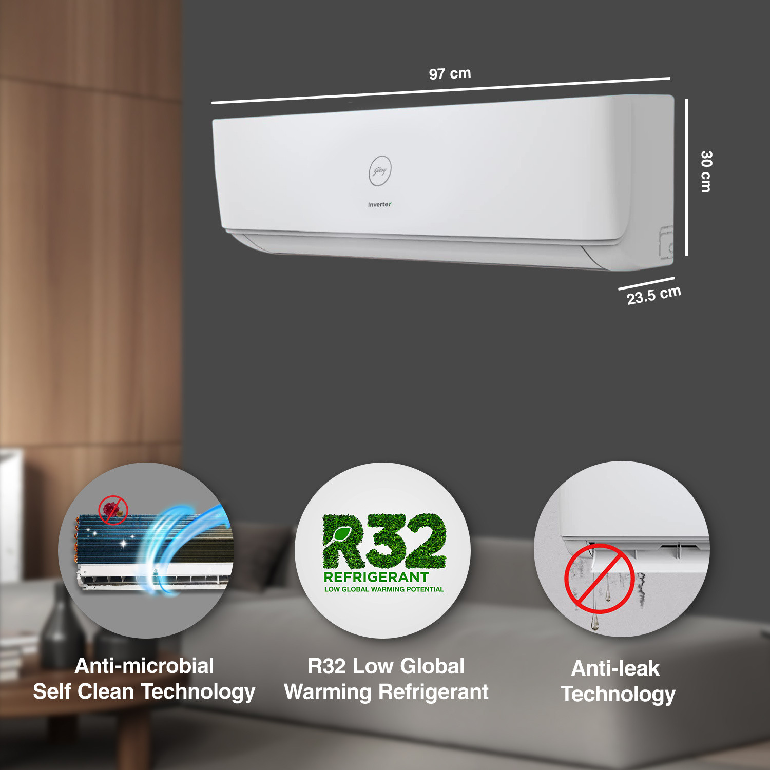 Image of Godrej 2022 Model 1.5 Ton 3 Star Split Inverter Anti-Leak AC