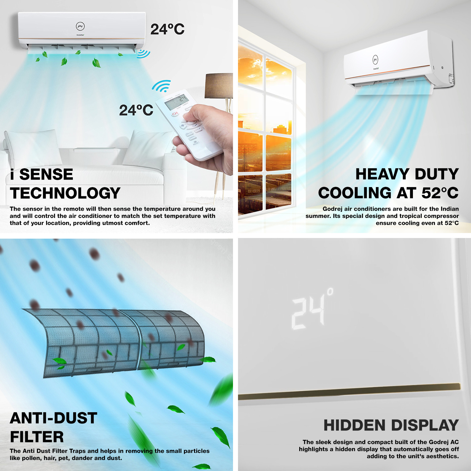 Image of Godrej 2023 Model 1 Ton 5 Star Split Inverter i-sense Technology with Blue Fin Anti Corrosive Coating AC