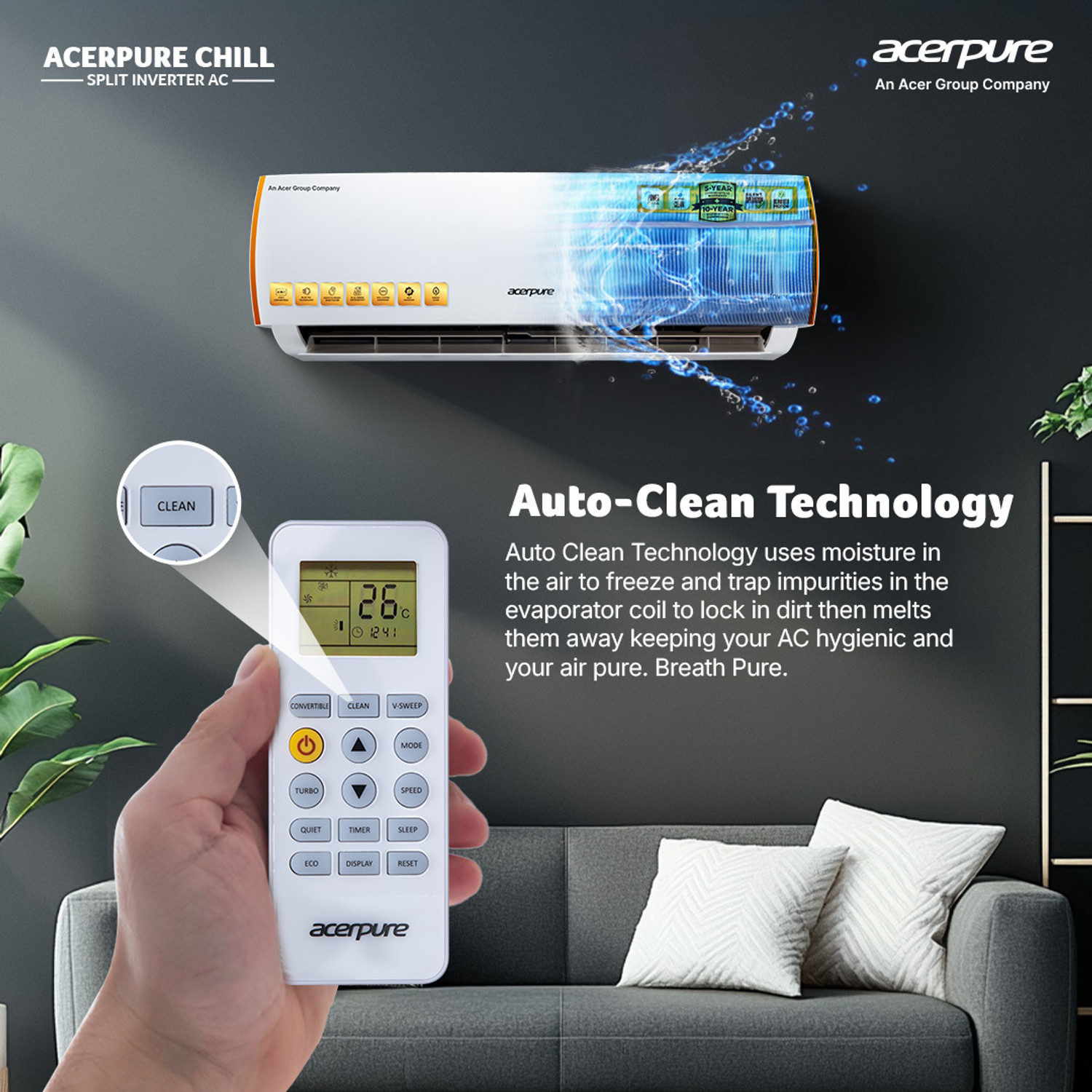 Image of Acerpure 2025 Model 1 Ton 5 Star Split Inverter 4 in 1 convertible design,Anti-virus Filter, Blue Fin Technology AC