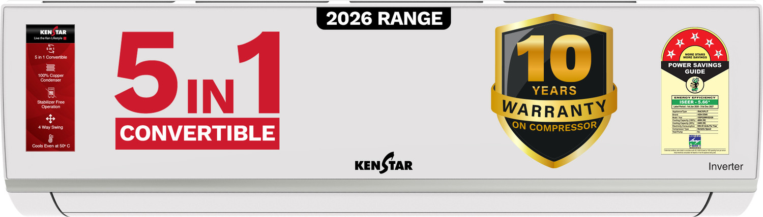 Image of Kenstar 2026 Model 1.5 Ton 5 Star Split Inverter 5-in-1 Convertible with Rapid Cool Technology AC