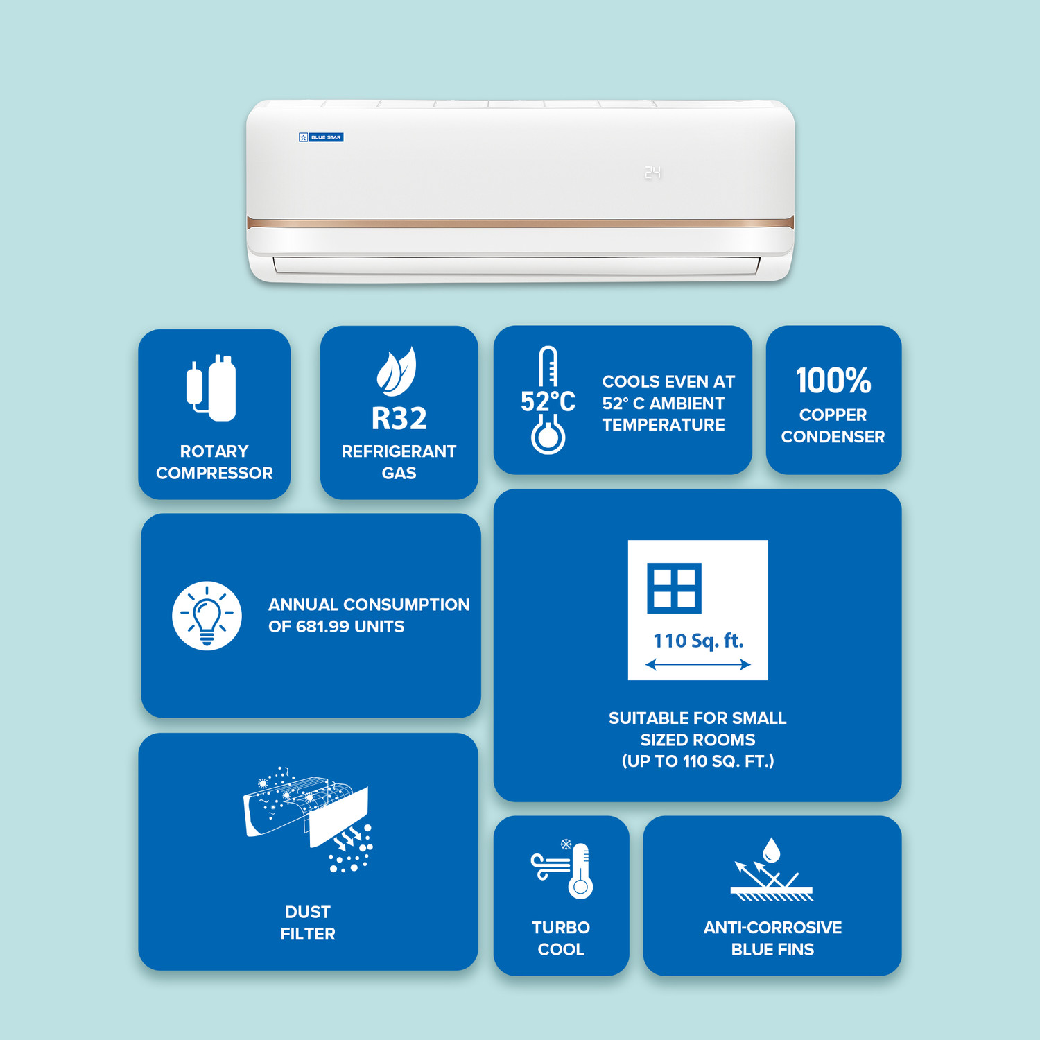 Image of Blue Star 2026 Model 1 Ton 2 Star Split Fixed Speed AC
