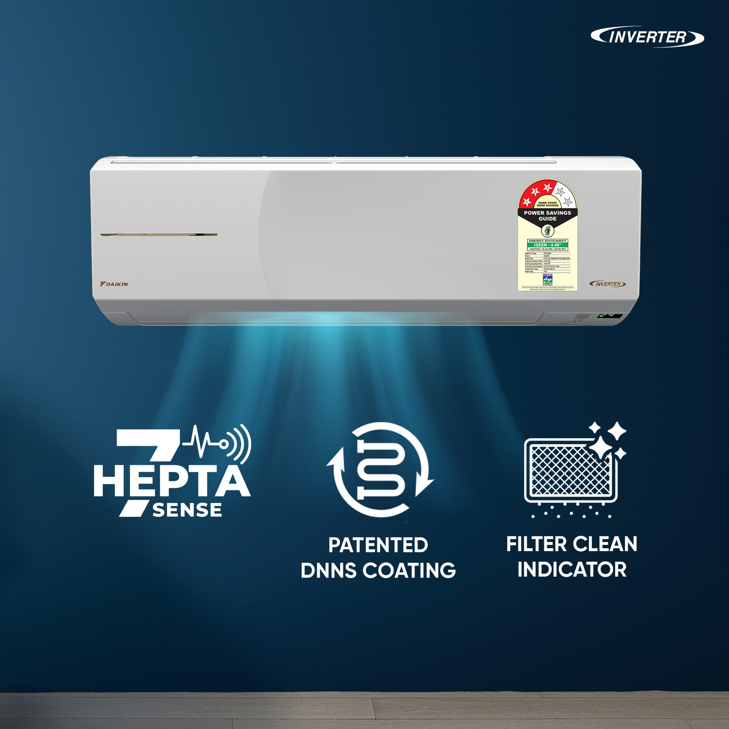 Image of Daikin 2026 Model 1 Ton 3 Star Hot and Cold Split Inverter PM1.0 Filter, Hot & Cold, Inverter, ISEER 4.4 AC