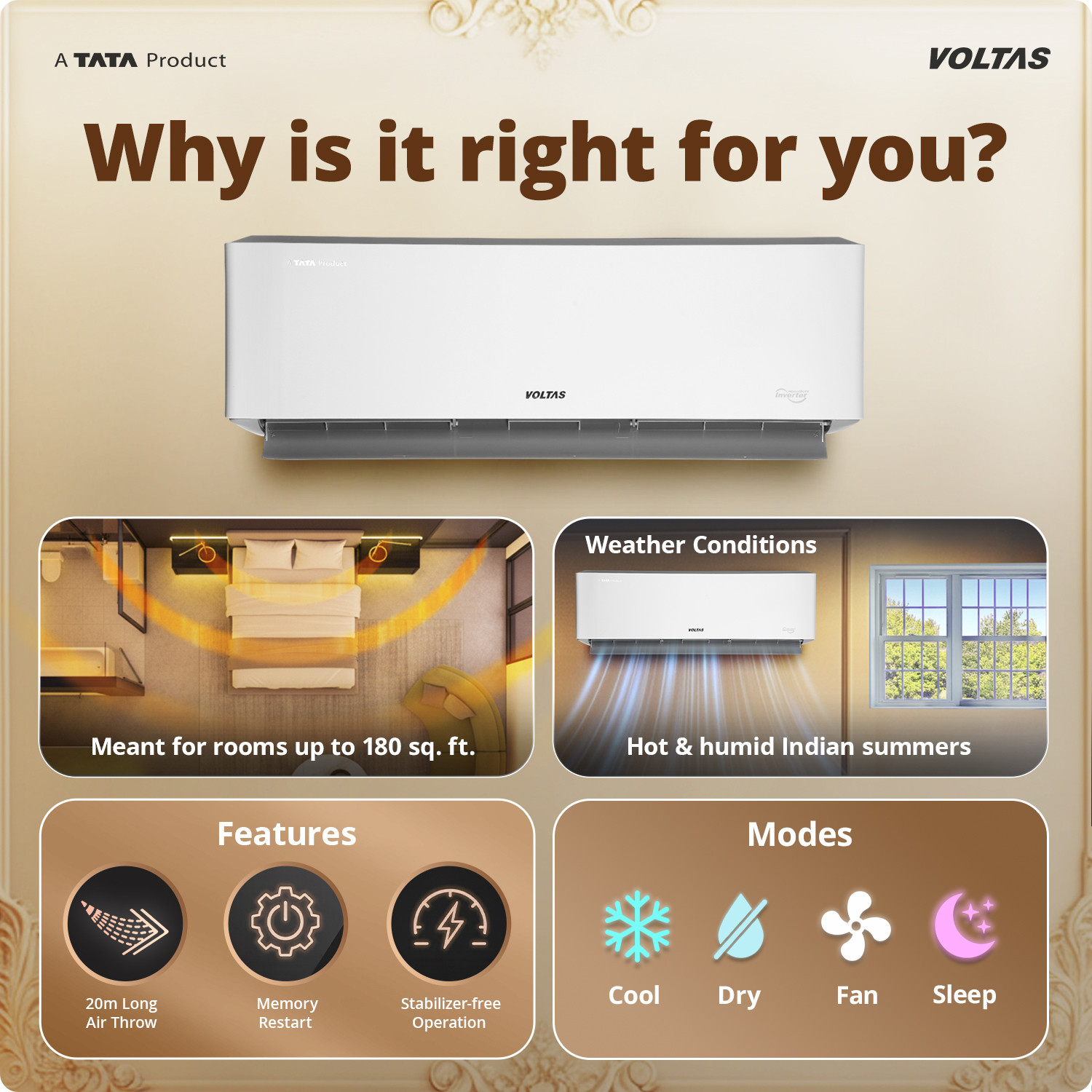 Image of Voltas 2026 Model 1.5 Ton 5 Star Split Inverter AC