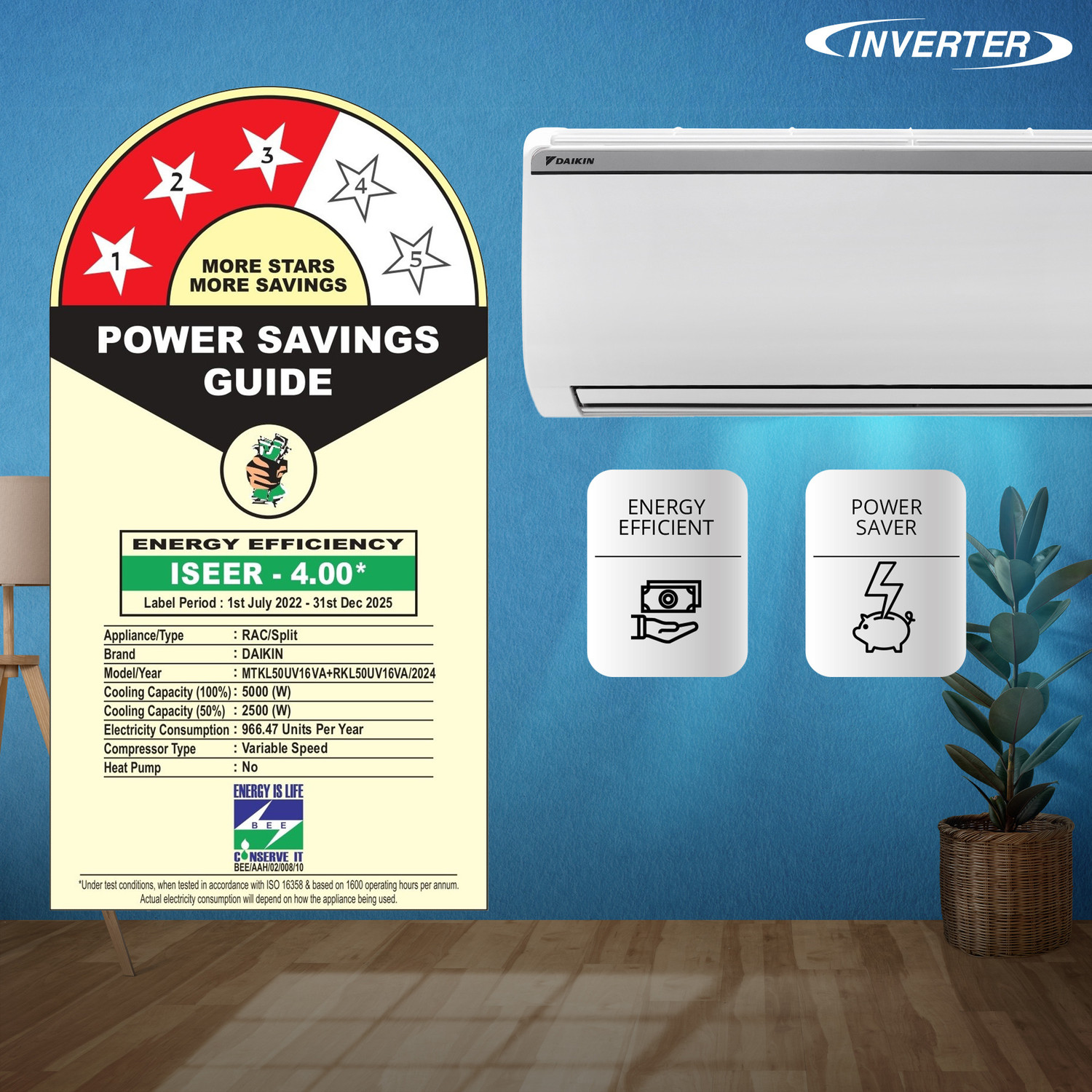 Image of Daikin 2024 Model 1.5 Ton 3 Star Split Inverter AC