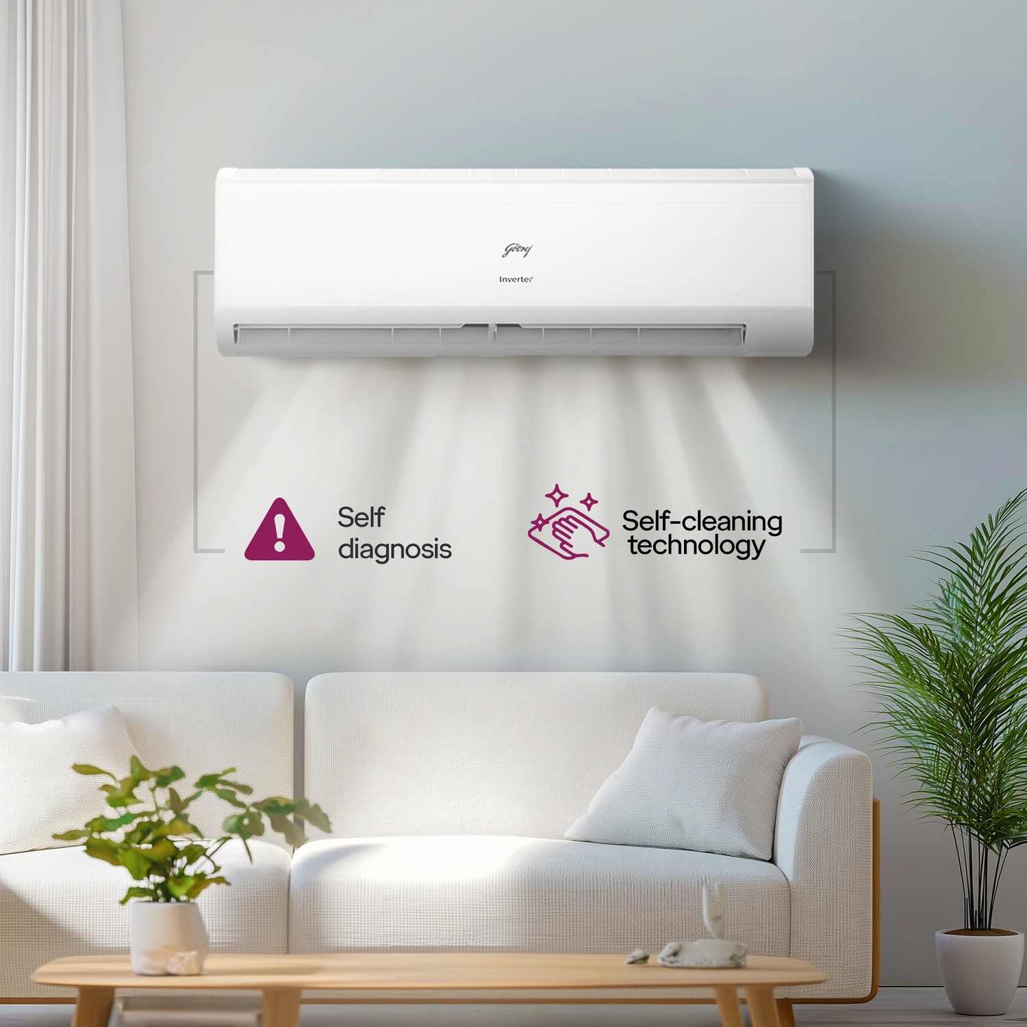 Image of Godrej 2025 Model 1 Ton 5 Star Split Inverter 5-In-1-Convertible CoolingI-sense Technology with Blue Fin Anti Corrosive Coating AC