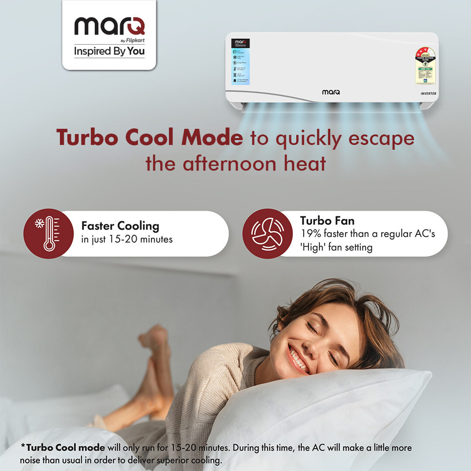 Image of MarQ by Flipkart 2025 Model 0.7 ton 3 Star Split Inverter 4-in-1 Convertible with Turbo Cool Technology AC