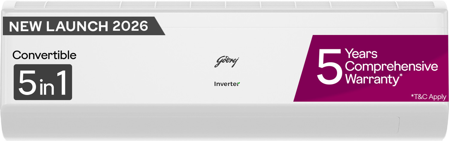 Image of Godrej 2026 Model 1.5 Ton 4 Star Split Inverter with 5-in-1 convertible | AI Powered| Heavy Duty Cooling at 52 degree celsius|i-Sense technology AC
