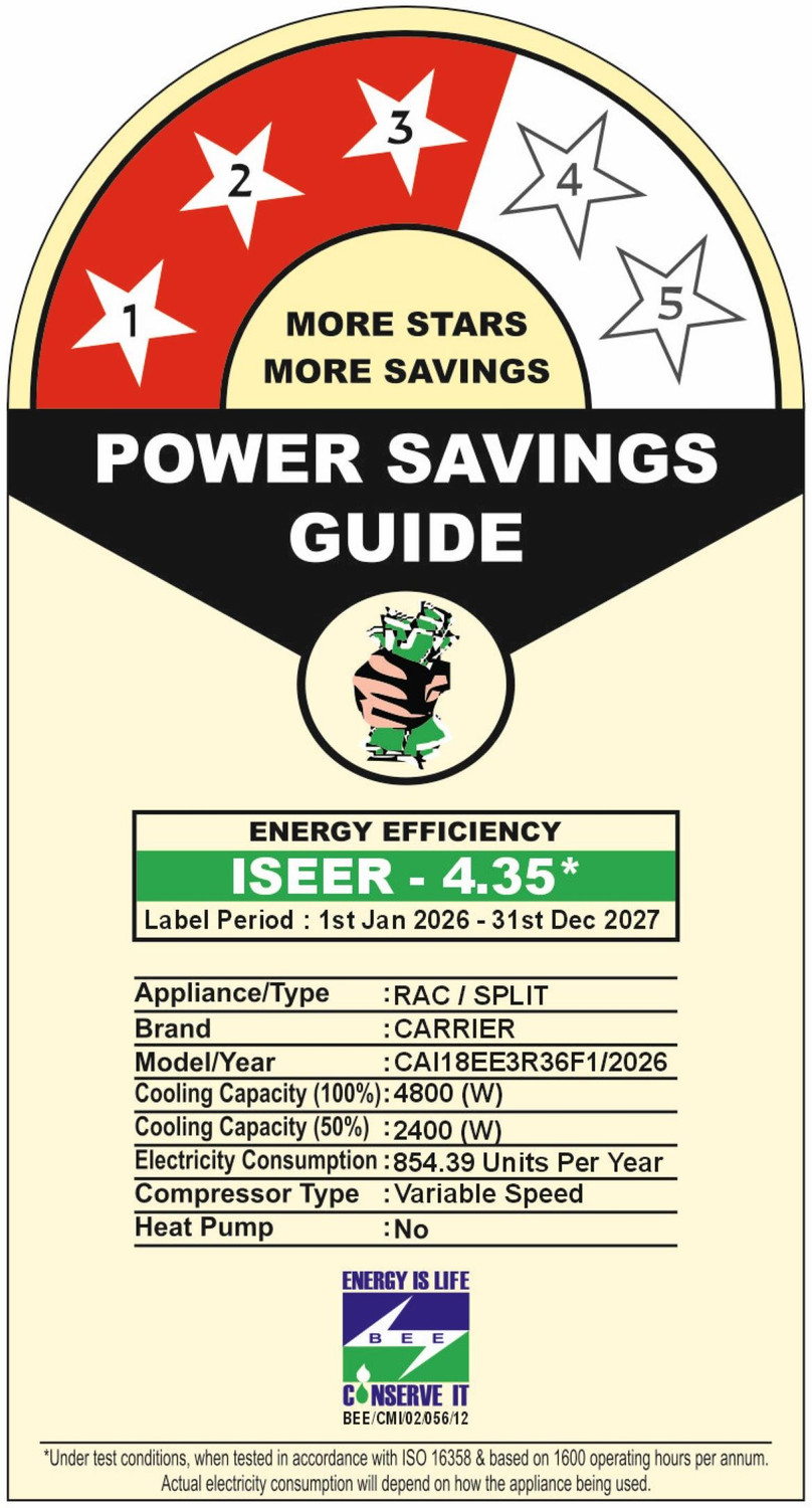 Image of CARRIER 2026 Model 1.5 Ton 3 Star Split Inverter AC