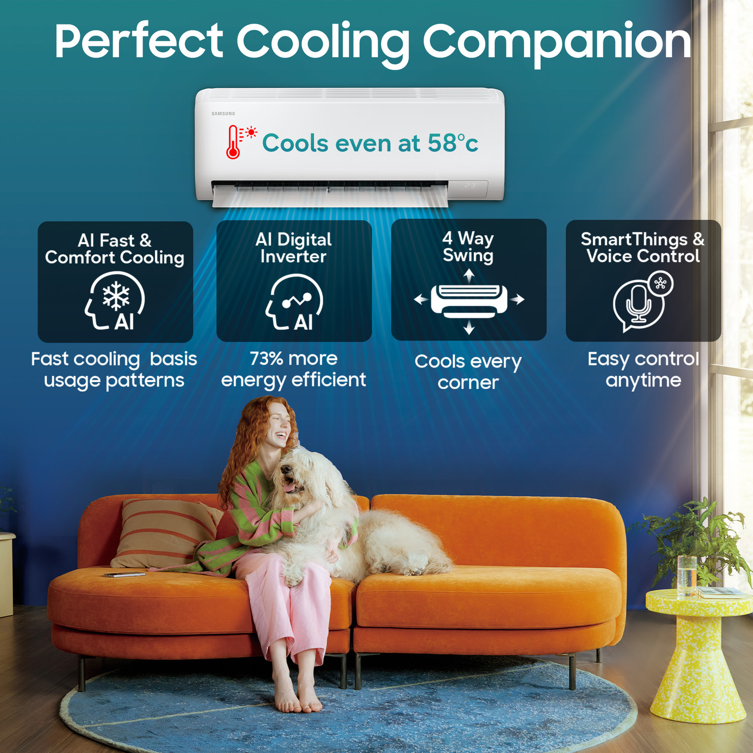 Image of Samsung Bespoke AI 2026 Model 1.5 ton 4 Star Split Inverter with Wi-fi Energy Saving, Voice Control, Powerful Cooling, Copper, 4 Way swing, 5 Step Convertible AC