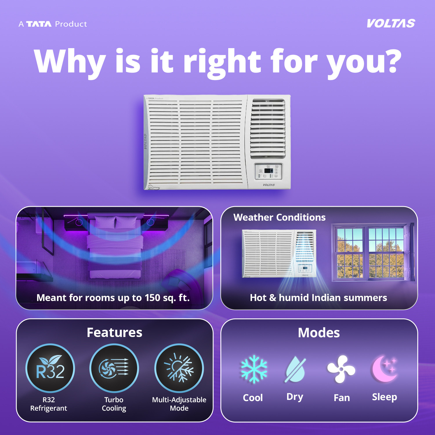 Image of Voltas 2025 Model 1.5 Ton 5 Star Window Inverter Turbo Cooling | Energy Efficient | High ambient Cooling-cools even at 50�C | Filter Clean Indicator AC