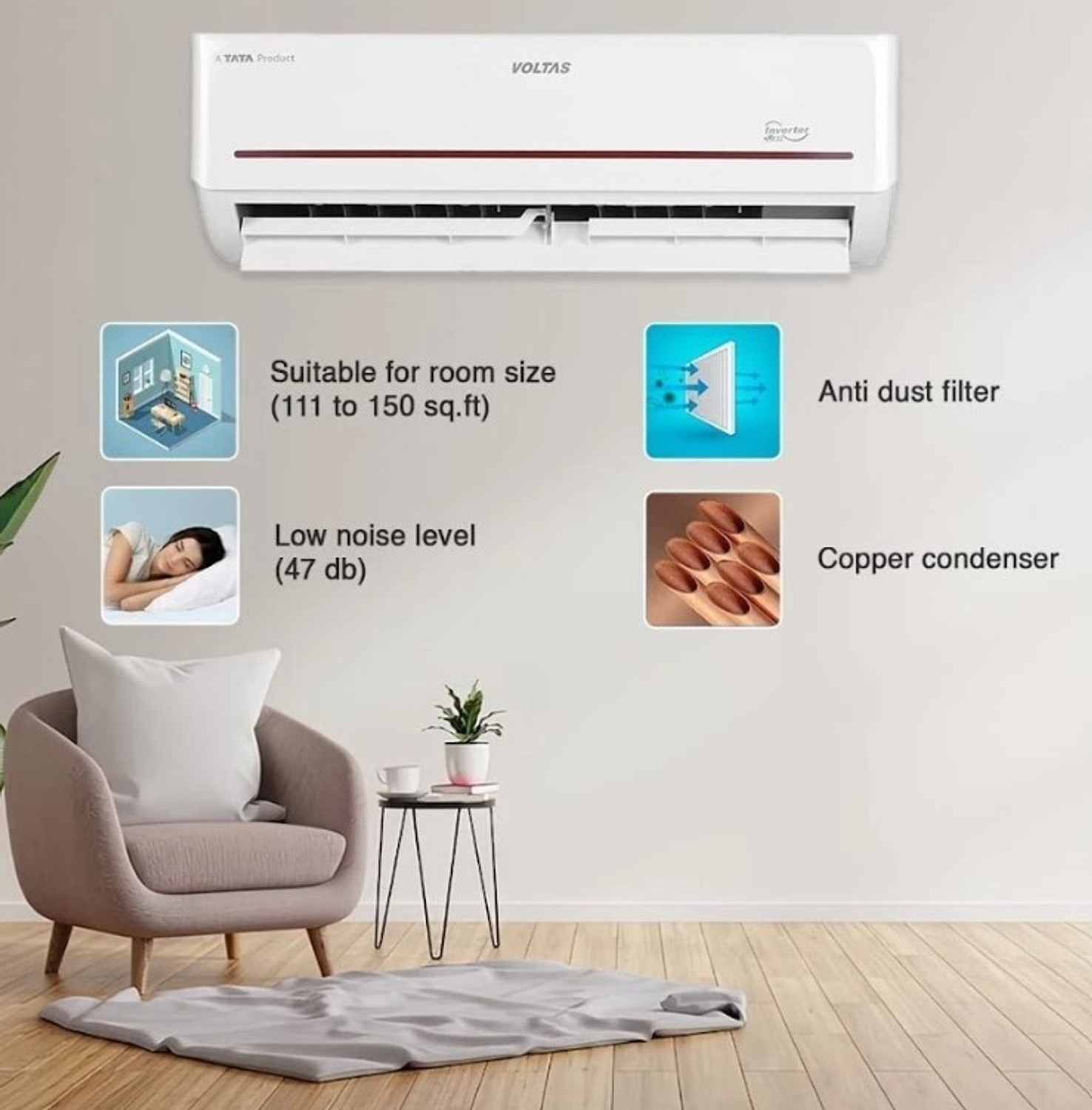 Image of Voltas 2024 Model 1.5 Ton 5 Star Split Inverter AC