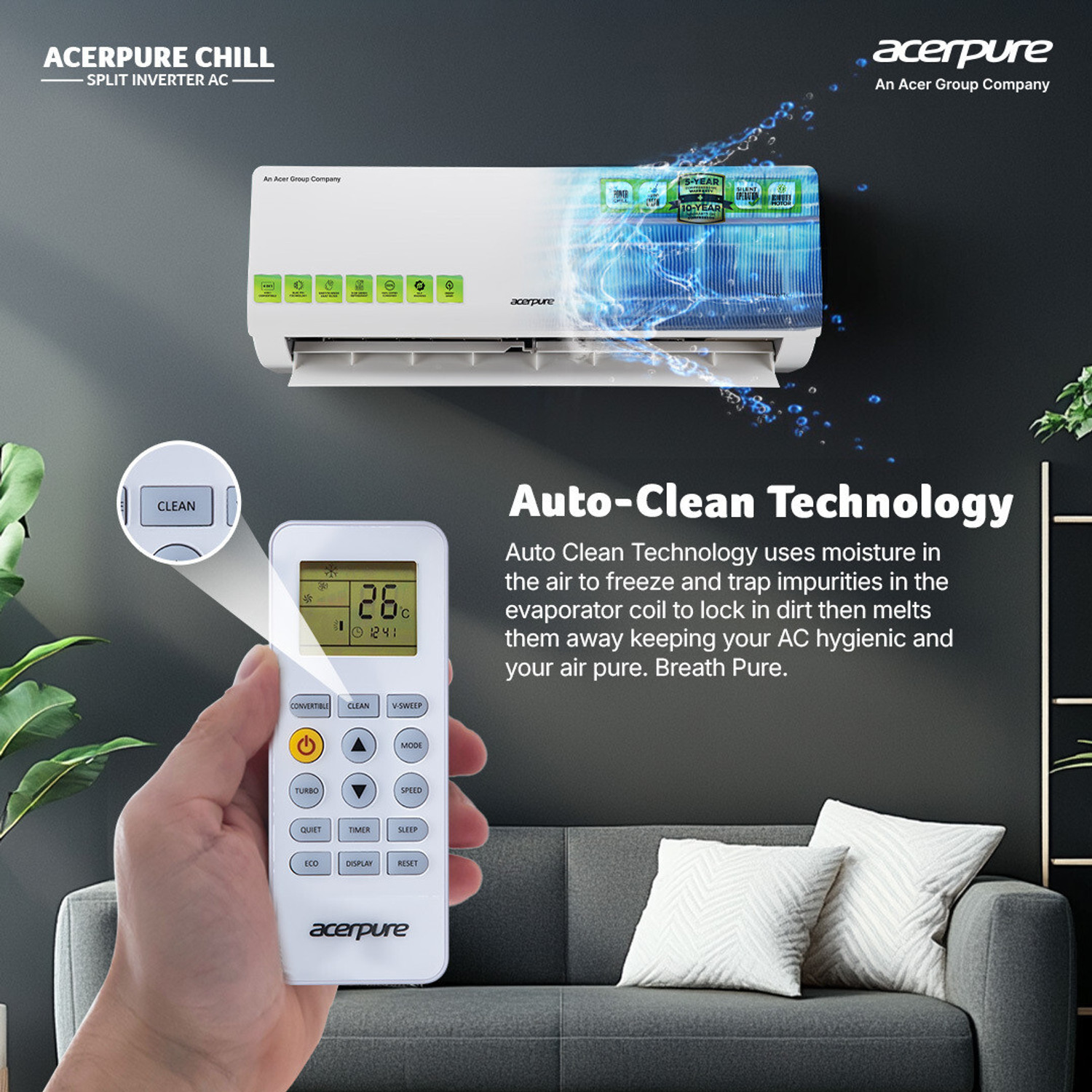Image of Acerpure 2025 Model 1 Ton 3 Star Split Inverter 4 in 1 convertible design, Anti-virus Filter, Blue Fin Technology AC