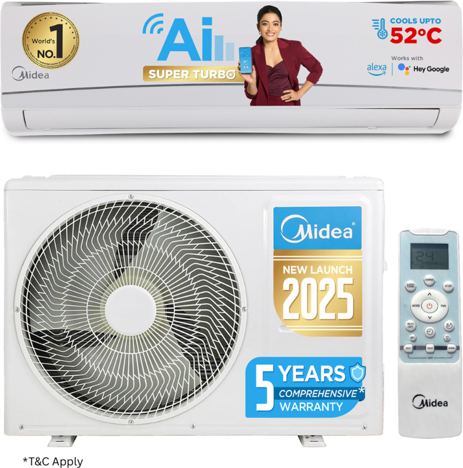 Image of Midea 2025 Model 1 Ton 3 Star Split Inverter with Wi-fi 4 in 1 Convertible Cooling AI HD Filter with Auto Cleanser, SANTIS NEO RYL AC