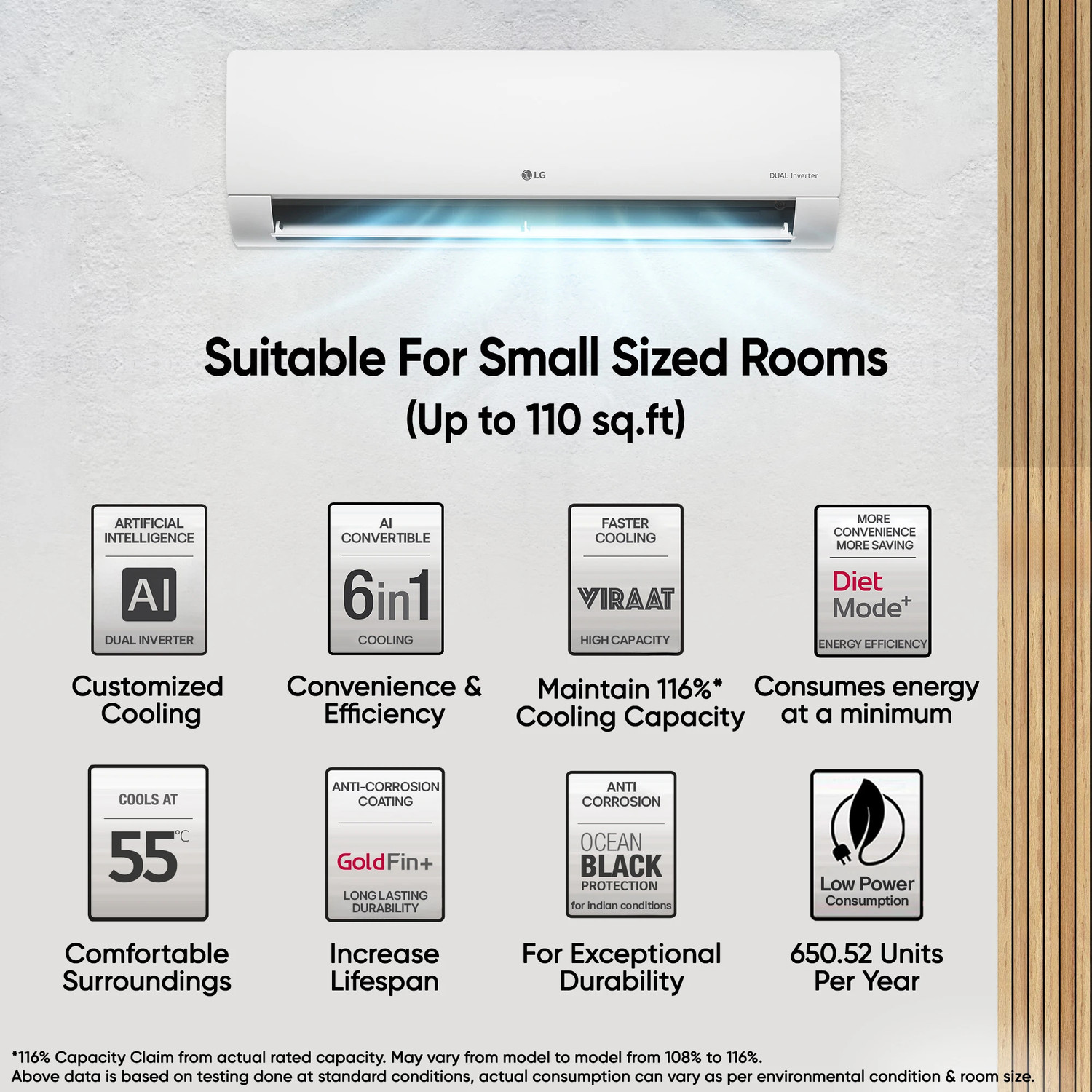 Image of LG 2025 Model 1 Ton 3 Star Split AI Dual Inverter AI Convertible 6-in-1 with VIRAAT Mode, Diet Plus Mode, Faster Cooling and Energy Saving AC