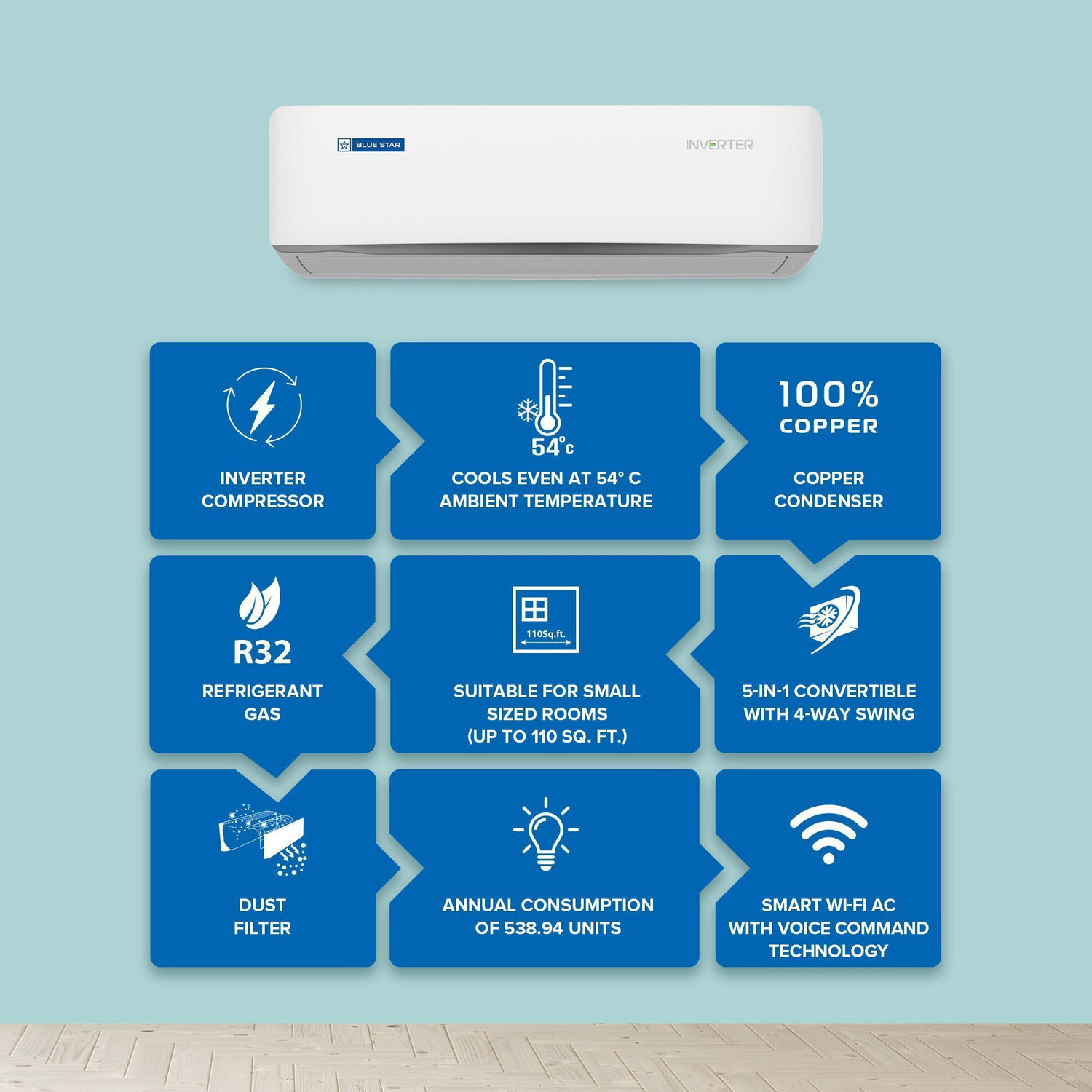 Image of Blue Star 2025 Model 1 Ton 5 Star Split Inverter with Wi-fi AC