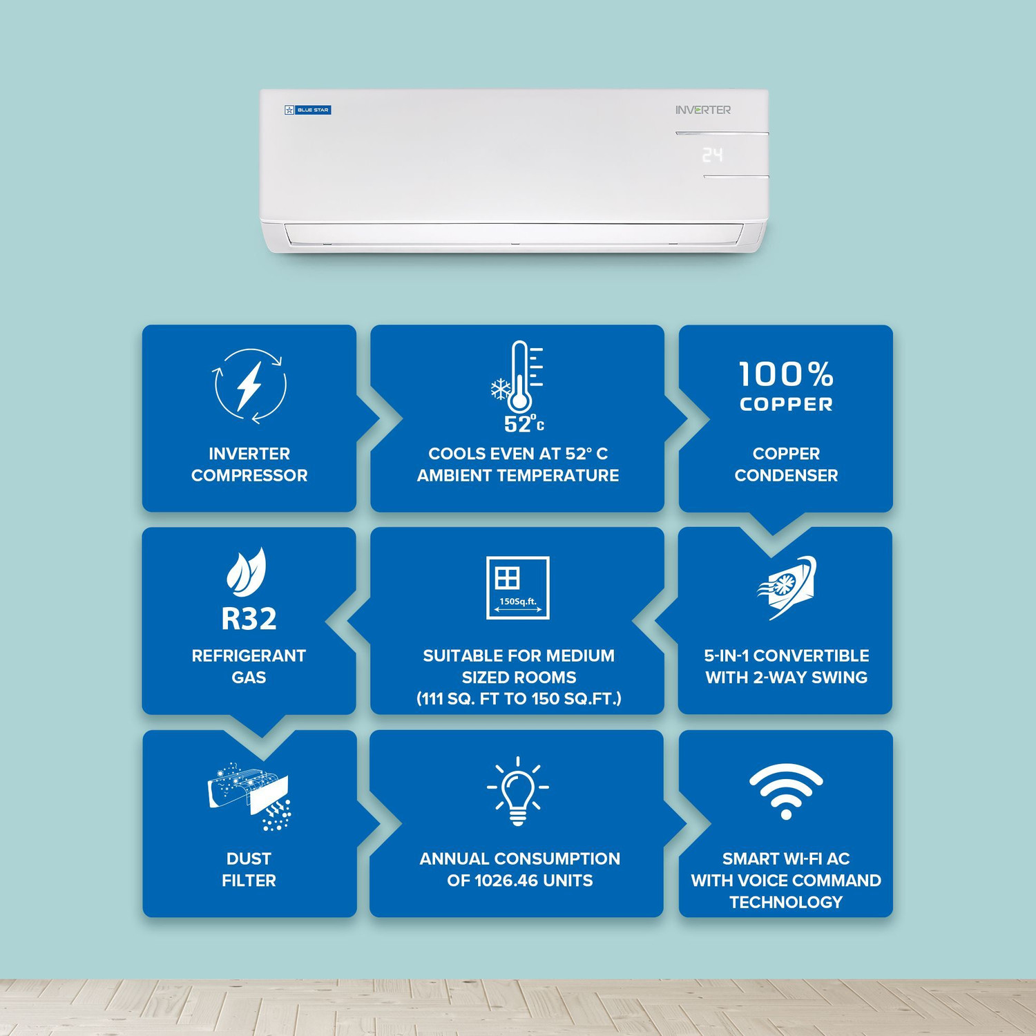 Image of Blue Star 2025 Model 1.5 Ton 3 Star Split Inverter with Wi-fi AC
