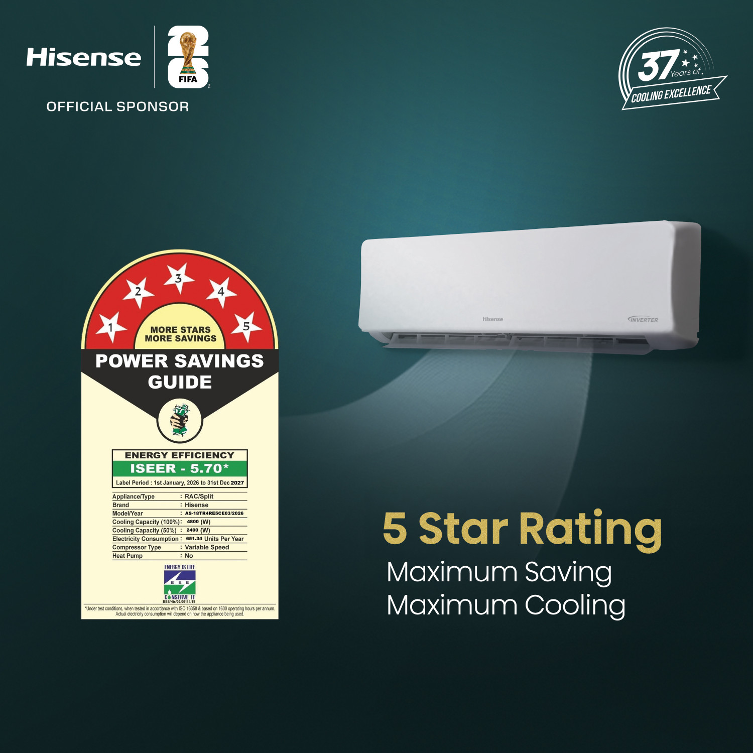 Image of Hisense 2026 Model 1.5 Ton 5 Star Split Inverter AC