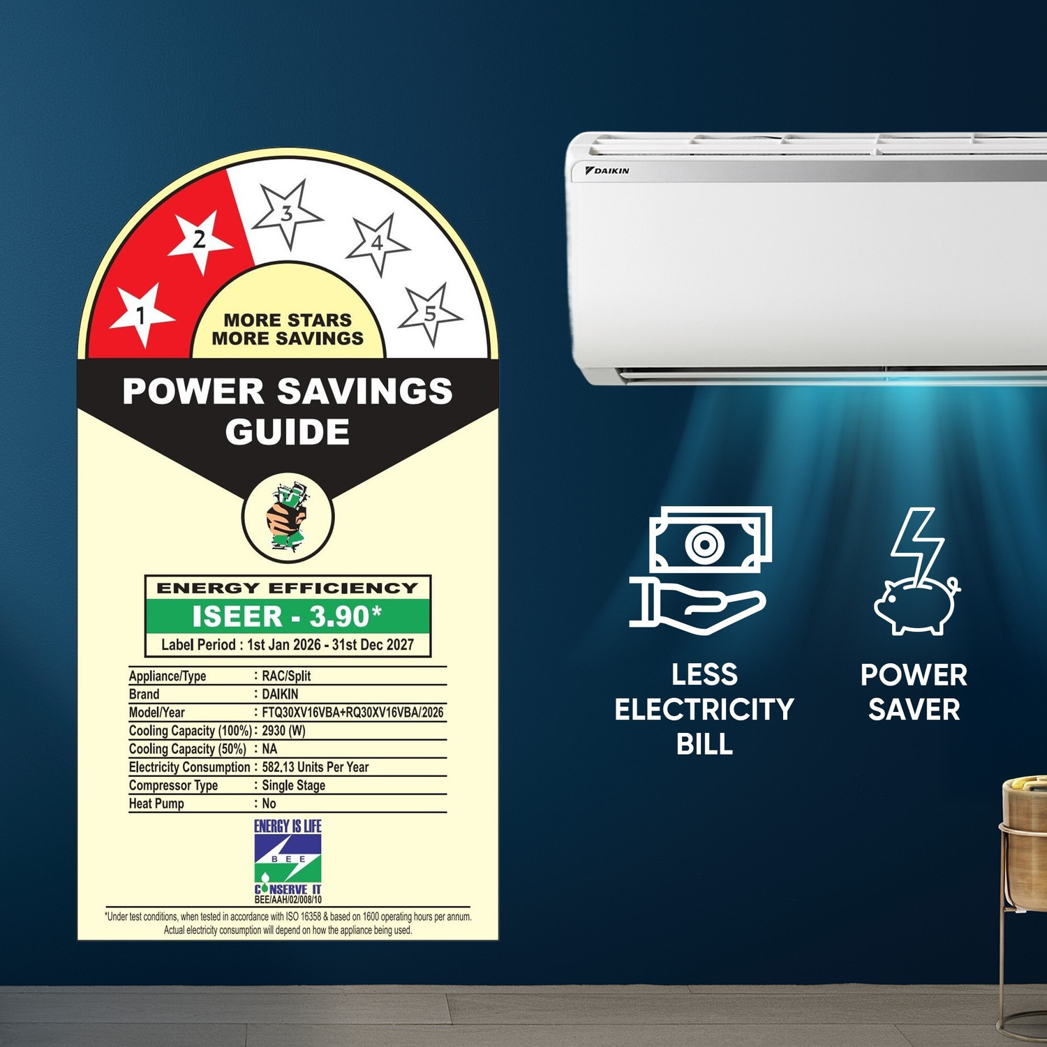 Image of Daikin 2026 Model 0.9 Ton 2 Star Split Fixed Speed AC