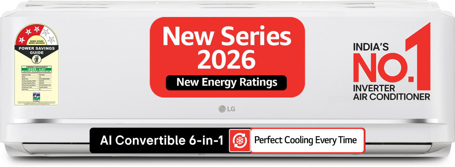 Image of LG 2026 Model 1.5 tons 3 Star Split Dual Inverter Faster Cooling and Energy Saving, AI Convertible 6-in-1 Cooling, 4 Way Air Swing, HD Filter with Anti Virus Protection, Cools at 55 Degree Celsius, Him Clean, VIRAAT Mode and Diet Mode Plus AC