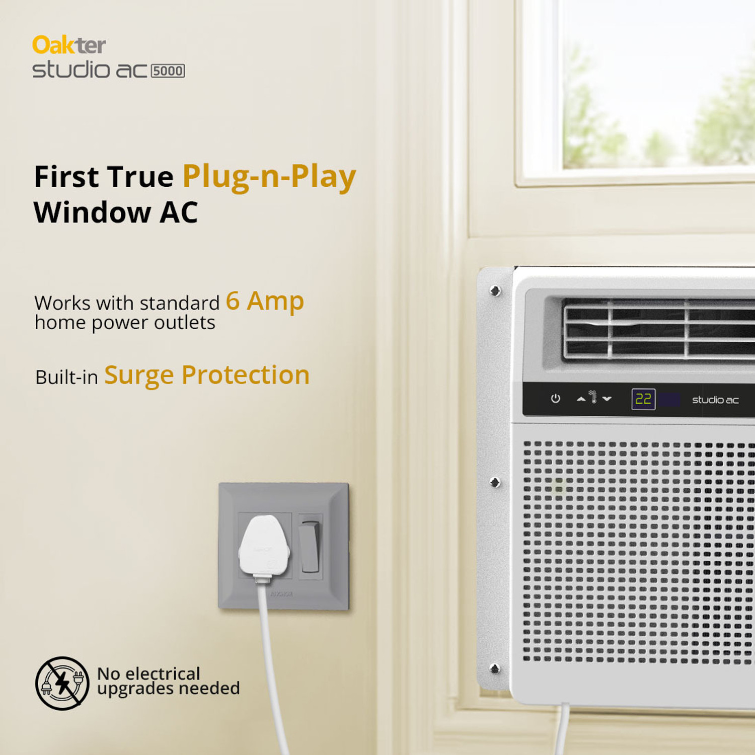 Image of Oakter 2026 Model 0.5 Ton 3 Star Window Inverter AC