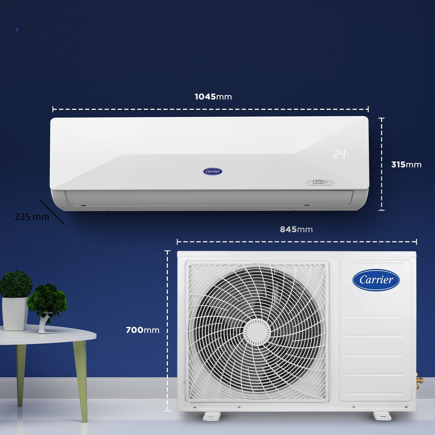 Image of CARRIER 2025 Model 2 Ton 5 Star Split Inverter with Wi-fi Smart Flexicool 6 in 1 Convertible, Smart Energy Display, Dual Filtration with HD & PM 2.5 Filter AC