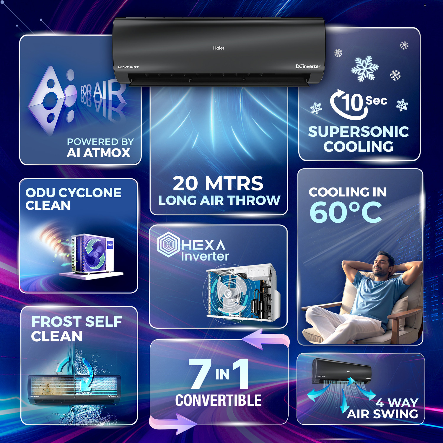 Image of Haier 2026 Model 1.5 Ton 3 Star Split HEXA Inverter with Wi-fi AC