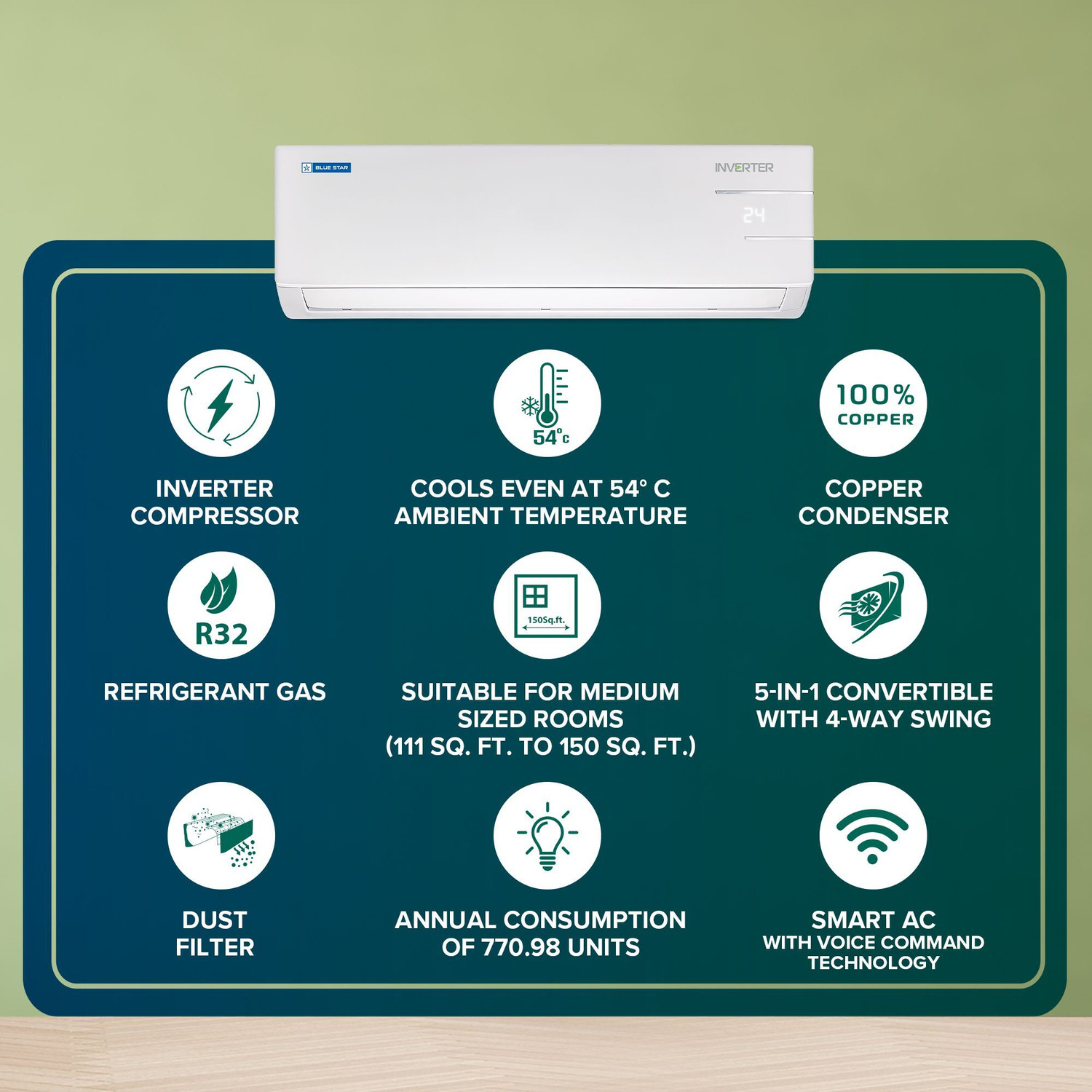 Image of Blue Star 2024 Model 1.5 Ton 5 Star Split Inverter with Wi-fi AC