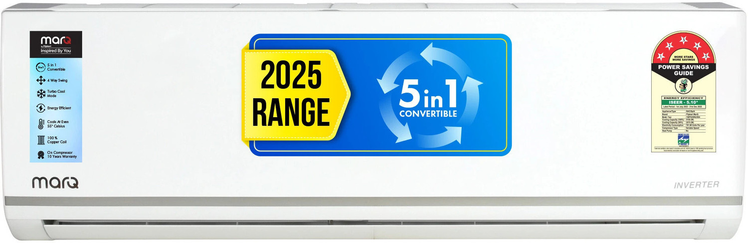 Image of MarQ by Flipkart 2025 Model 1.5 Ton 5 Star Split Inverter 5-in-1 Convertible with Turbo Cool Technology AC