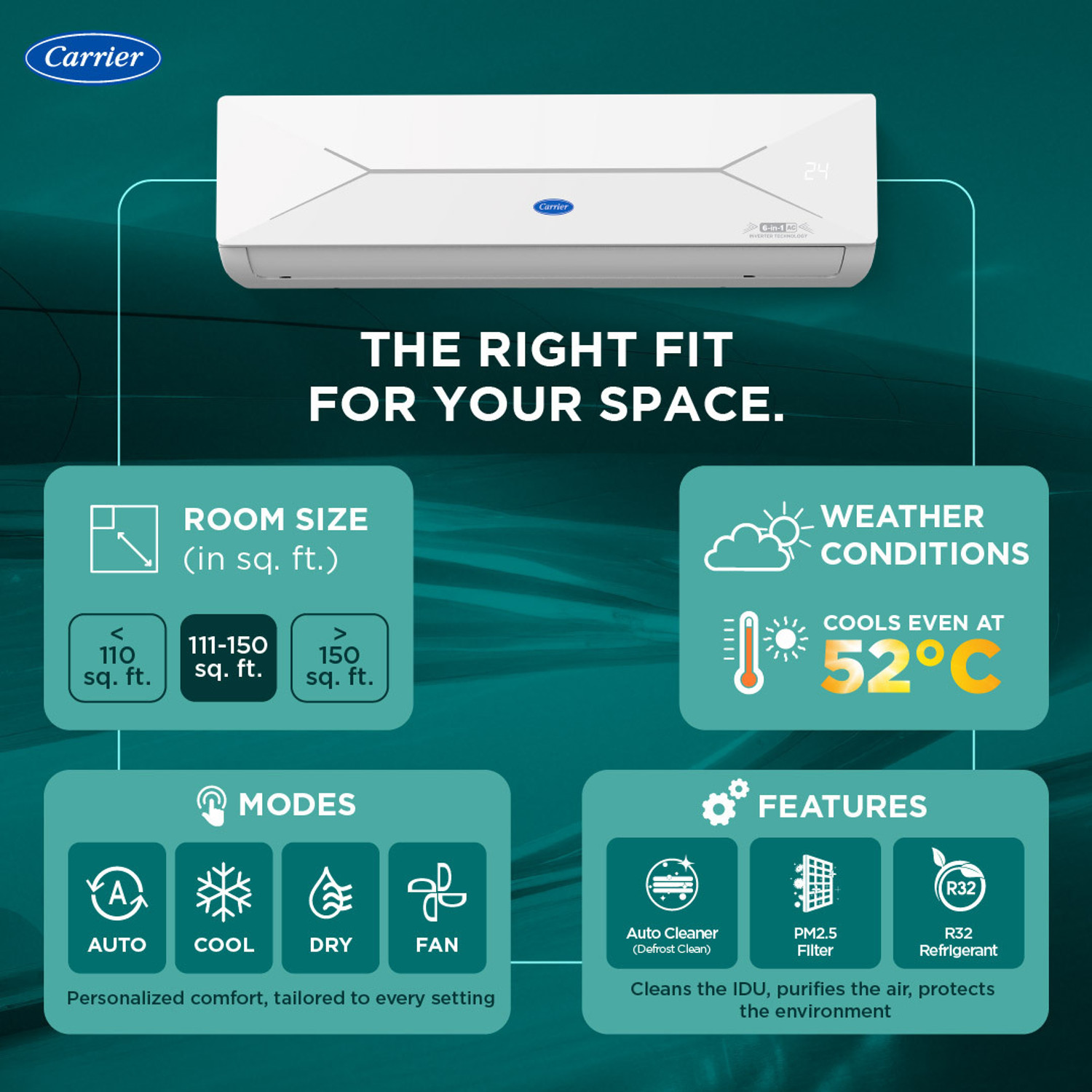 Image of CARRIER 2026 Model 1.5 Ton 3 Star Split Inverter with Wi-fi AC