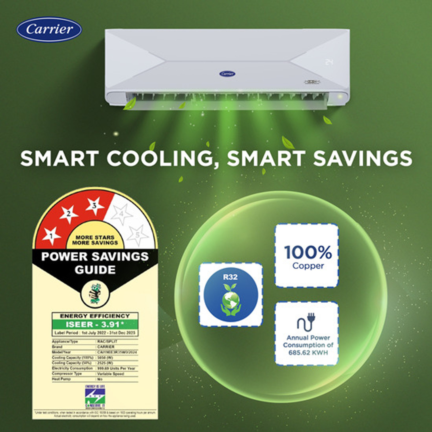 Image of CARRIER 2024 Model 1.5 Ton 5 Star Split Inverter with Wi-fi AC