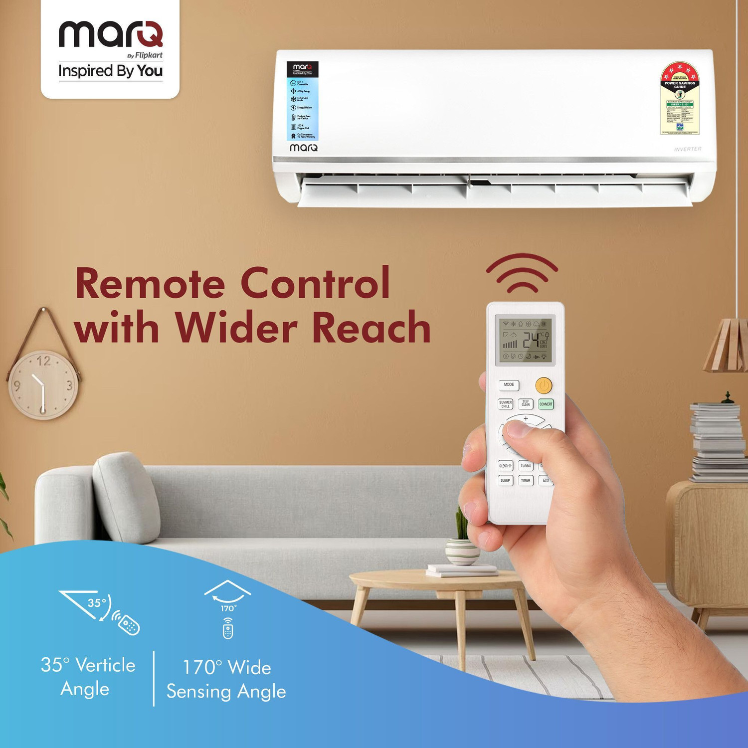 Image of MarQ by Flipkart 2025 Model 1.5 Ton 5 Star Split Inverter 5-in-1 Convertible with Turbo Cool Technology AC