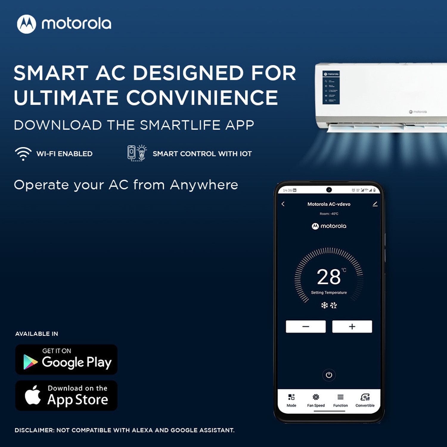 Image of MOTOROLA 2025 Model 2 Ton 3 Star Split Inverter with Wi-fi 7-in-1 Convertible with Rapid cool technology AC