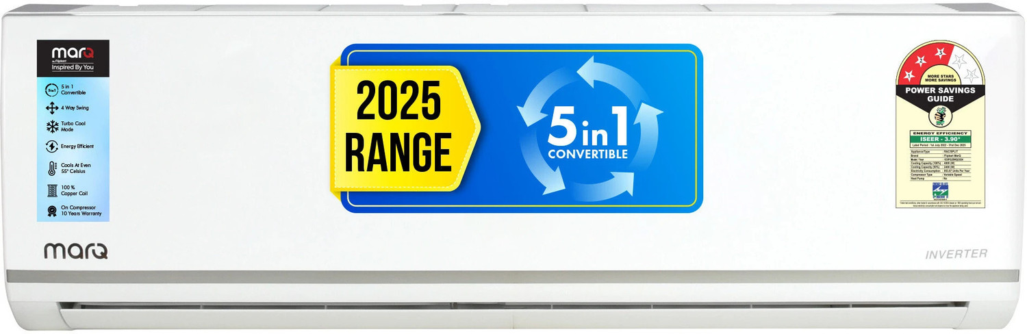 Image of MarQ by Flipkart 2025 Model 1.5 Ton 3 Star Split Inverter 5-in-1 Convertible with Turbo Cool Technology AC