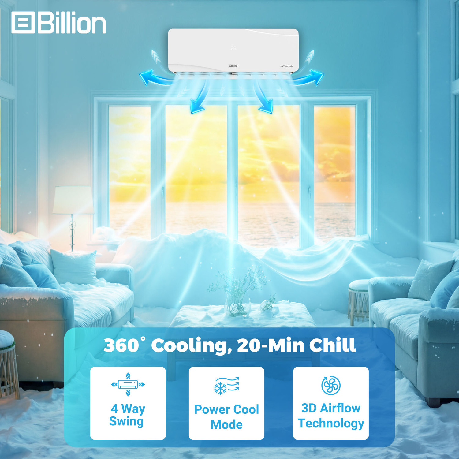 Image of Billion 2026 Model 0.95 Ton 3 Star Split Inverter 5-in-1 Convertible with Turbo Cool Technology AC