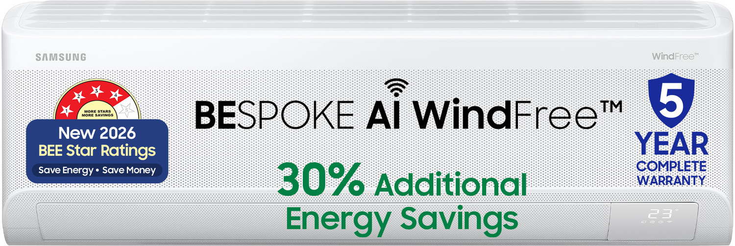 Image of Samsung Bespoke AI 2026 Model 1.5 ton 4 Star Split WindFree Inverter with Wi-fi Energy Saving, Voice Control, Powerful Cooling, Copper, 4 Way swing, 5 Step Convertible AC