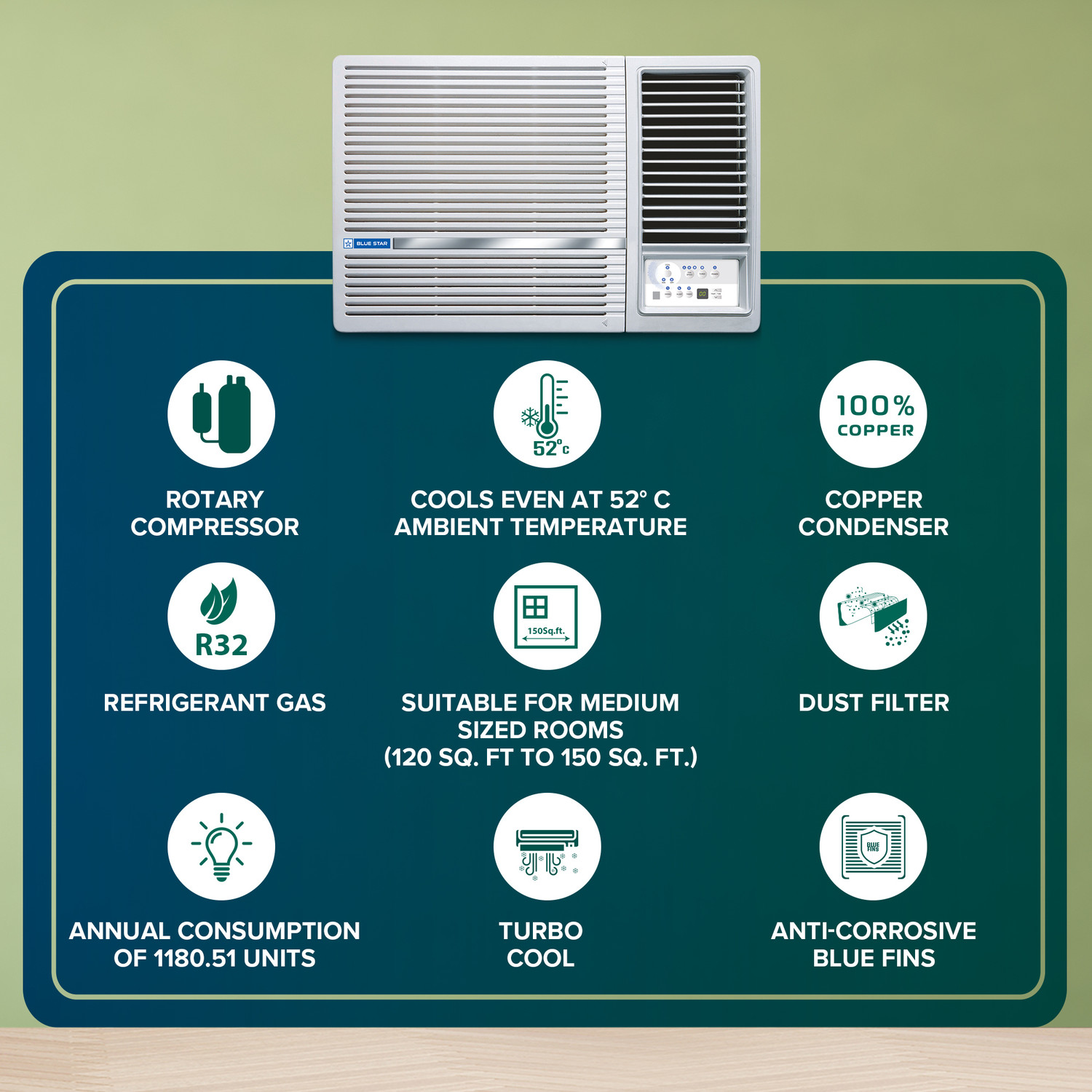 Image of Blue Star 2024 Model 1.5 Ton 3 Star Window Fixed Speed AC