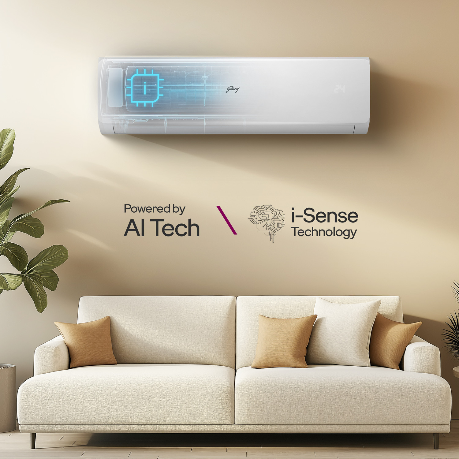 Image of Godrej 2025 Model 3 Ton 3 Star Split Inverter AI Powered, 5-In-1 Convertible, Heavy Duty Cooling At Extreme Temperature AC