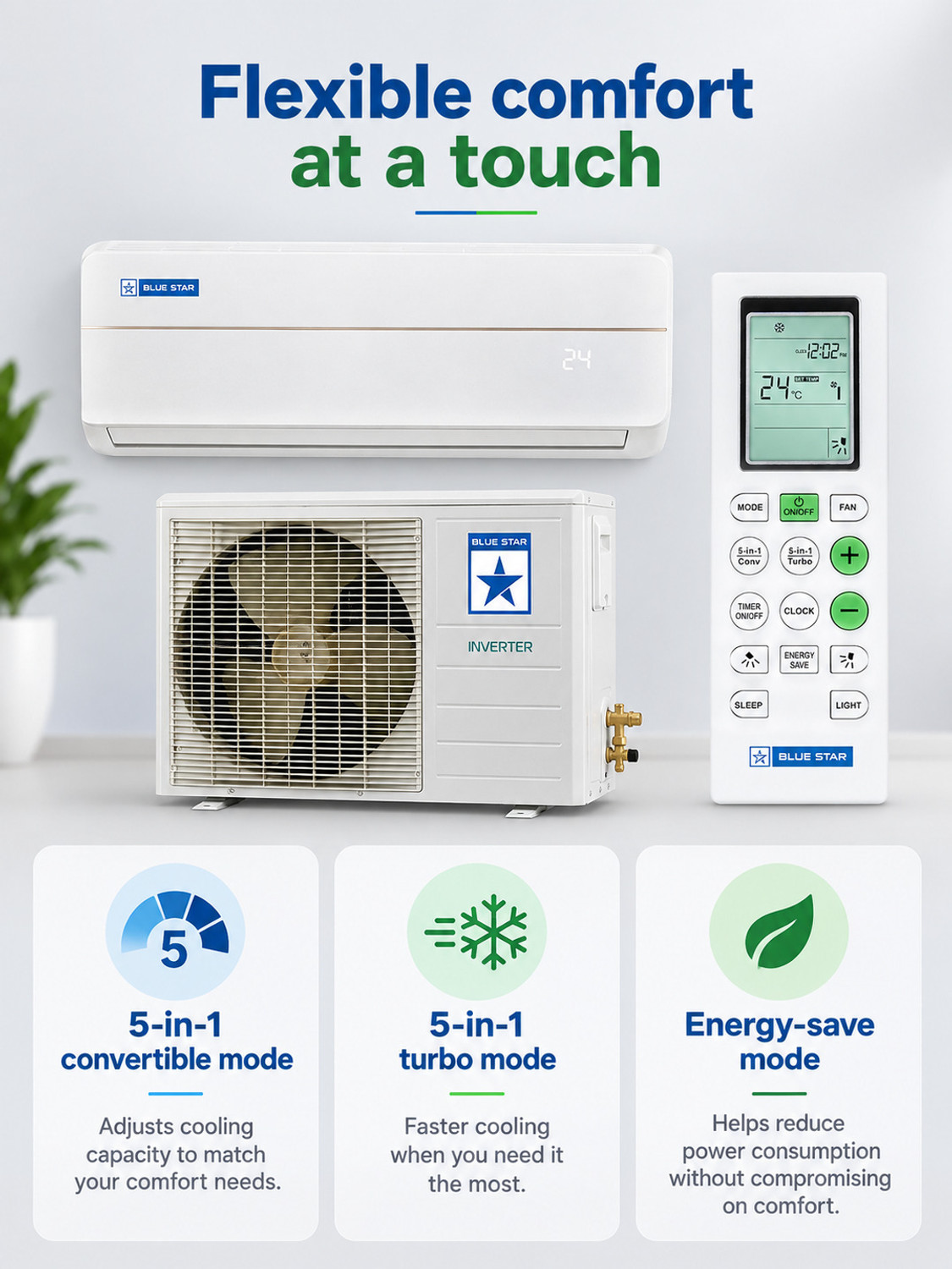 Image of Blue Star 2026 Model 1.5 Ton 3 Star Split Inverter AC (IA318EXU, White)
