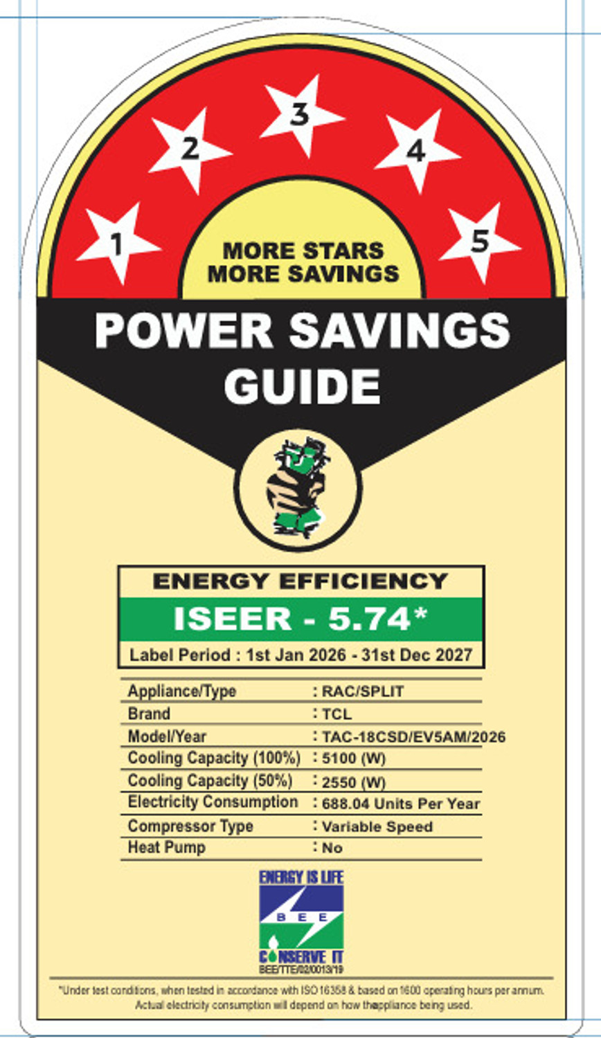 Image of TCL 2026 Model 1.5 Ton 5 Star Split Inverter 7 Step Convertible with Powerful and Fast cooling, 4 Ways Swing, Blue Fin and Fungal Protection, Energy saving, Silent Operation AC
